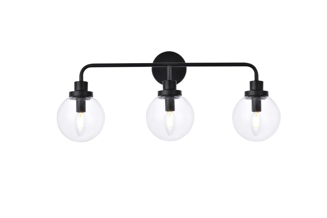Guisseppe Designs - LD7035W28BK - Three Light Bath - Hanson - Black And Clear Shade