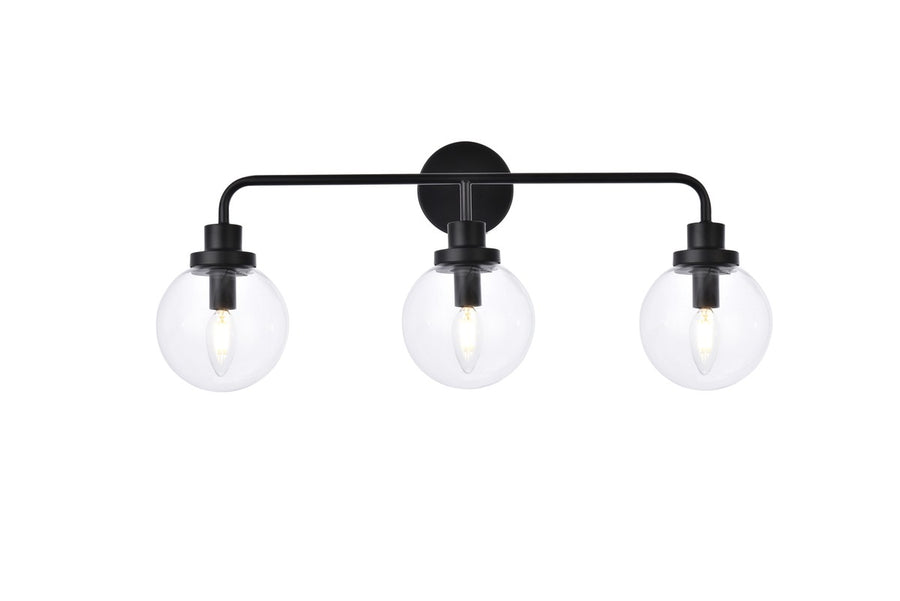 Guisseppe Designs - LD7035W28BK - Three Light Bath - Hanson - Black And Clear Shade