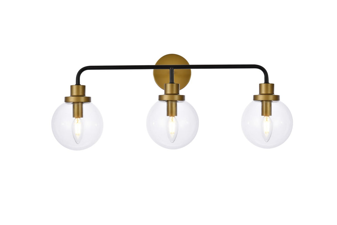 Guisseppe Designs - LD7035W28BRB - Three Light Bath - Hanson - Black And Brass And Clear Shade