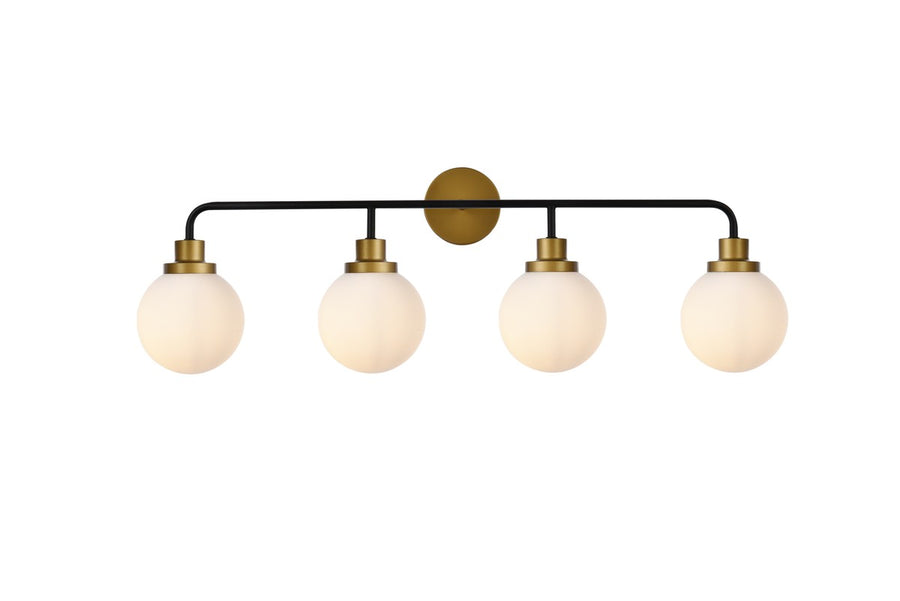 Guisseppe Designs - LD7036W38BRB - Four Light Bath - Hanson - Black And Brass And Frosted Shade
